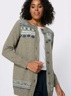 Longstrickjacke im Norweger-Muster
