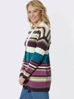 Longstrickjacke im Streifenmuster