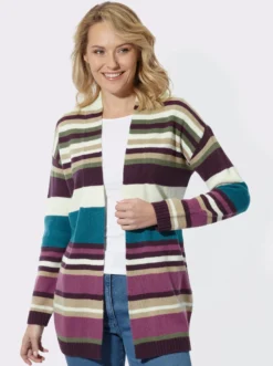 Longstrickjacke im Streifenmuster
