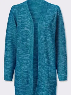 Longstrickjacke in Melange-Optik, pflegeleicht