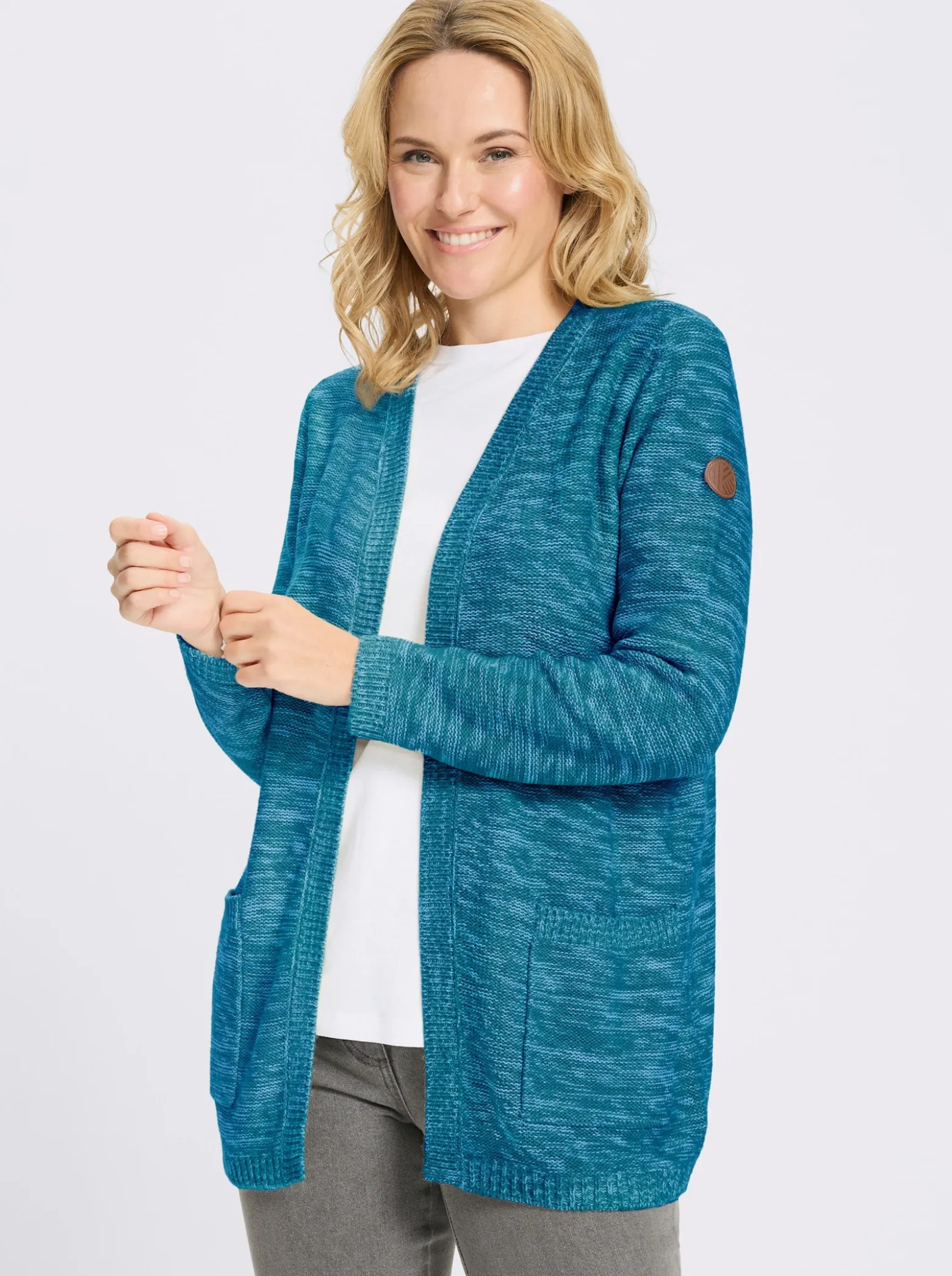 Longstrickjacke in Melange-Optik, pflegeleicht