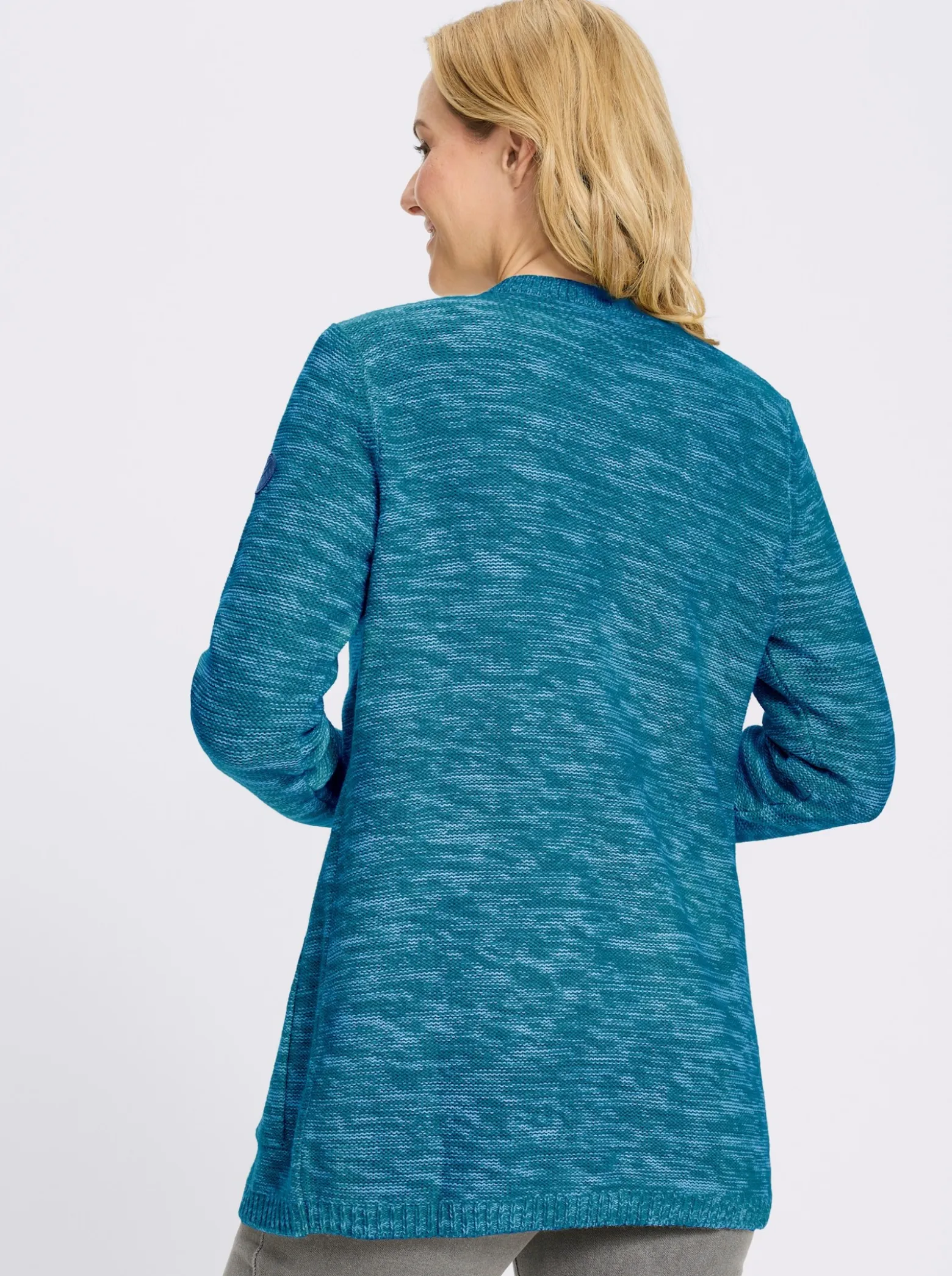Longstrickjacke in Melange-Optik, pflegeleicht