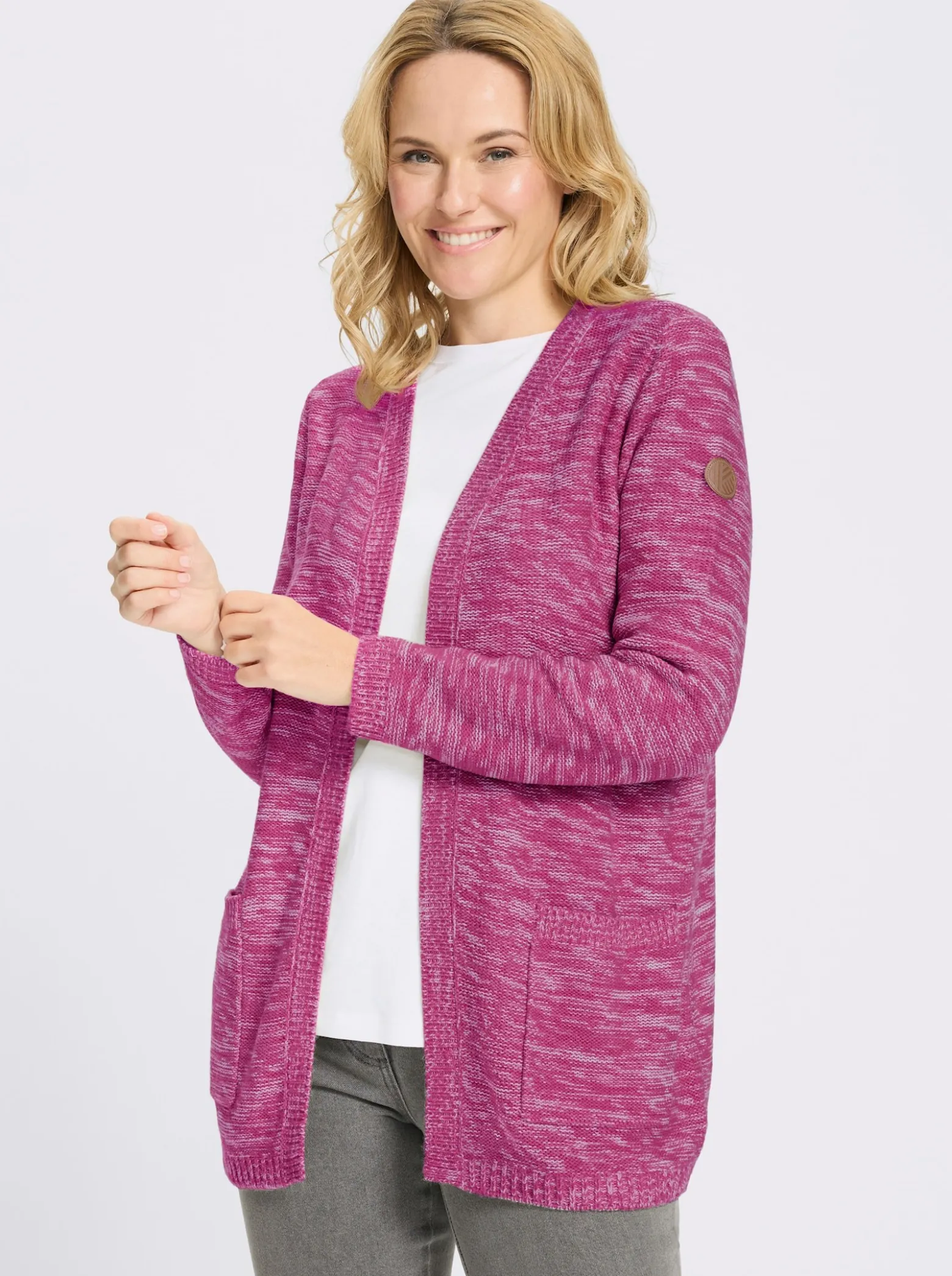 Longstrickjacke in Melange-Optik, pflegeleicht