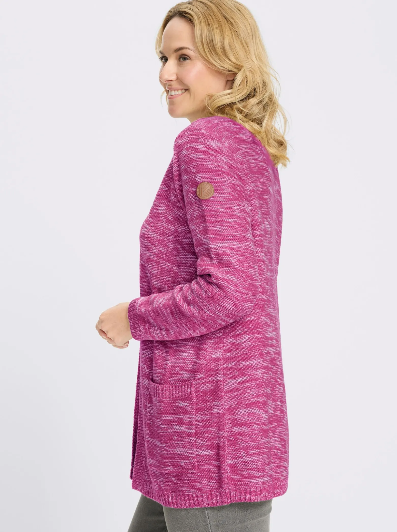 Longstrickjacke in Melange-Optik, pflegeleicht