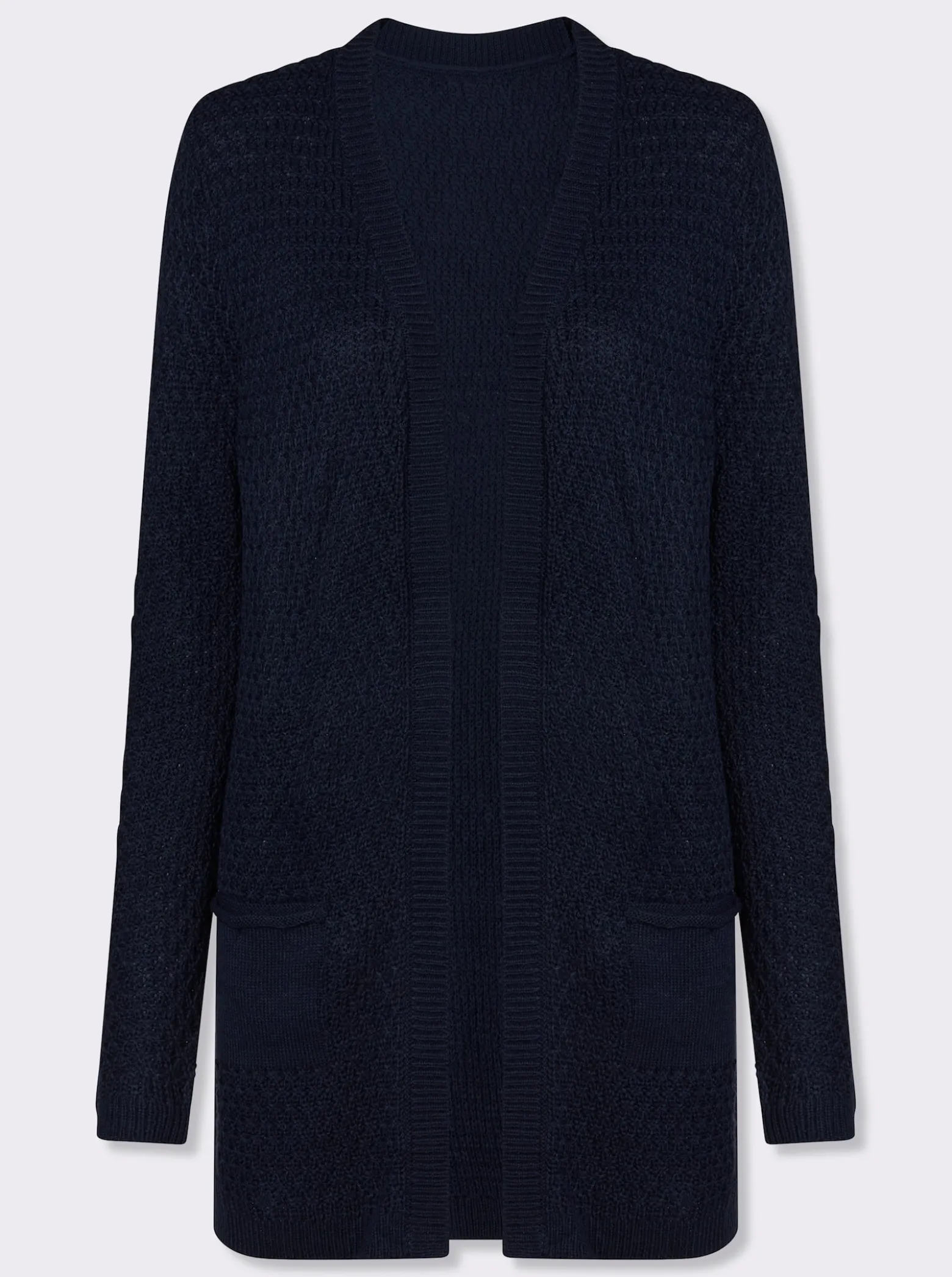 Longstrickjacke in offener Form