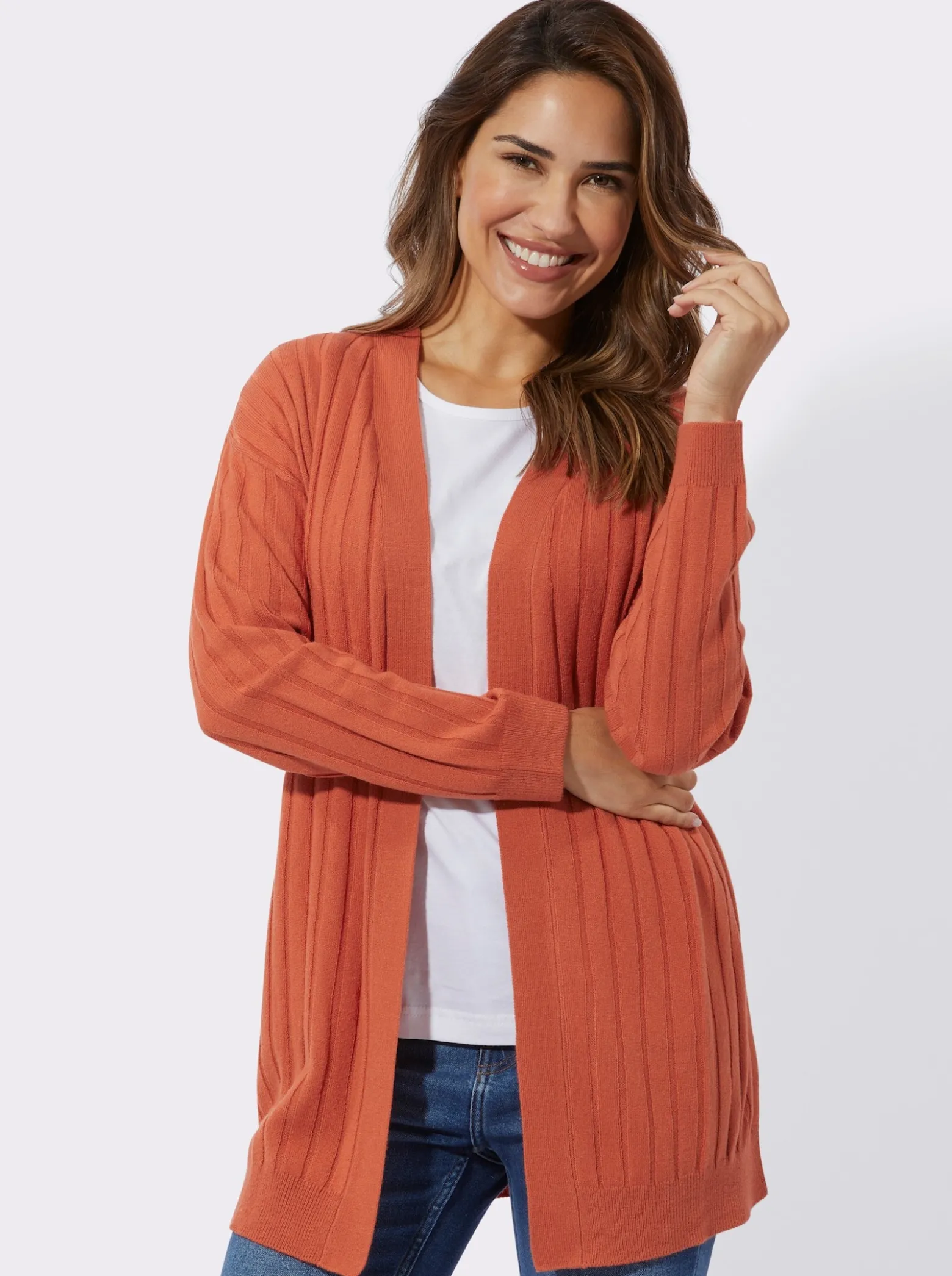 Longstrickjacke in Rippen-Optik