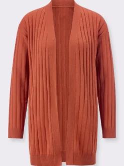 Longstrickjacke in Rippen-Optik