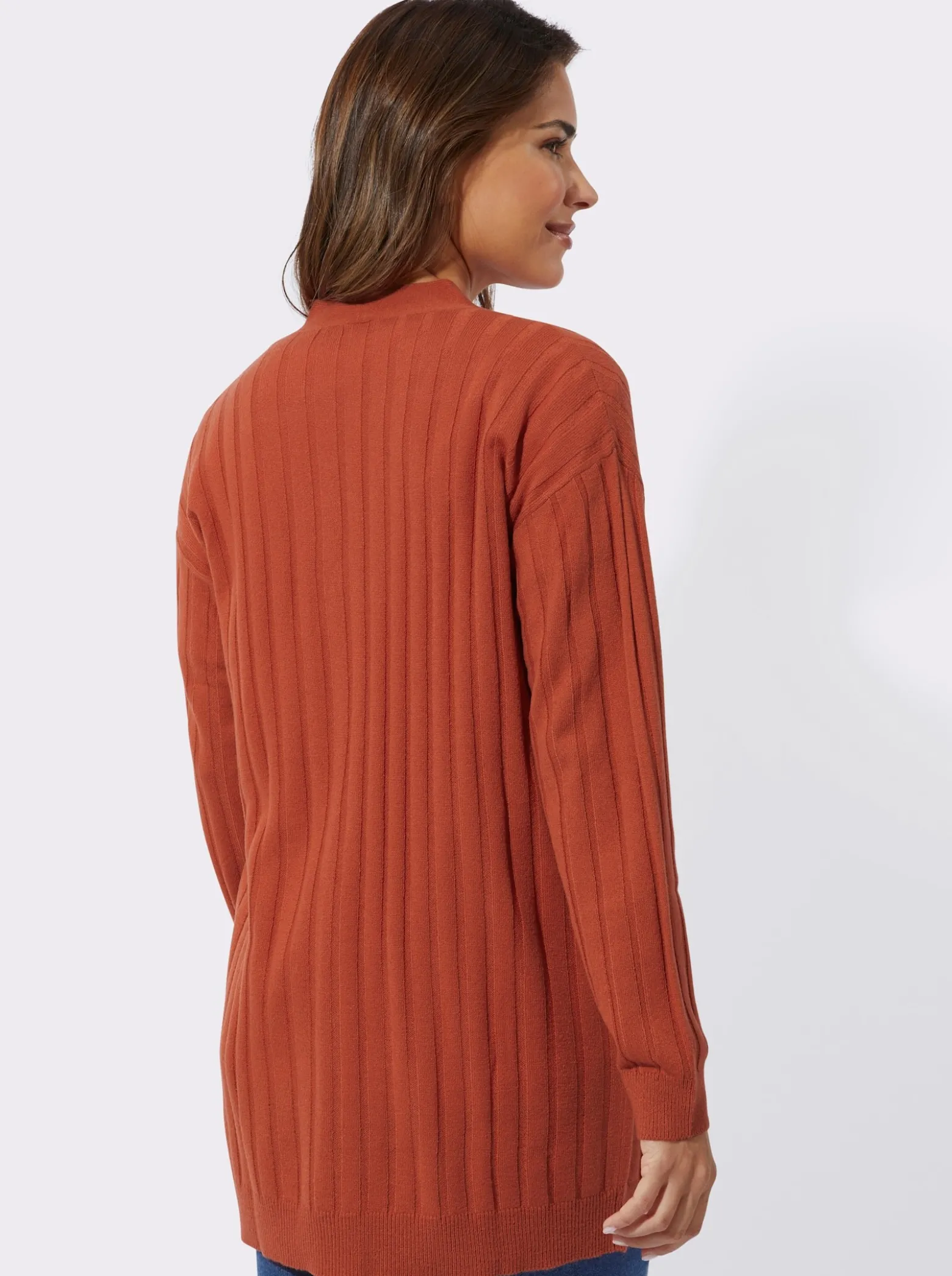 Longstrickjacke in Rippen-Optik