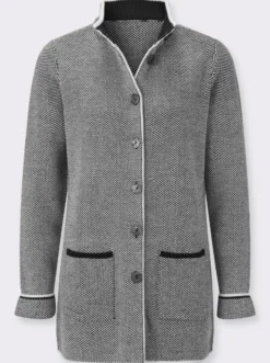 Longstrickjacke in Salz- & Pfeffer-Optik