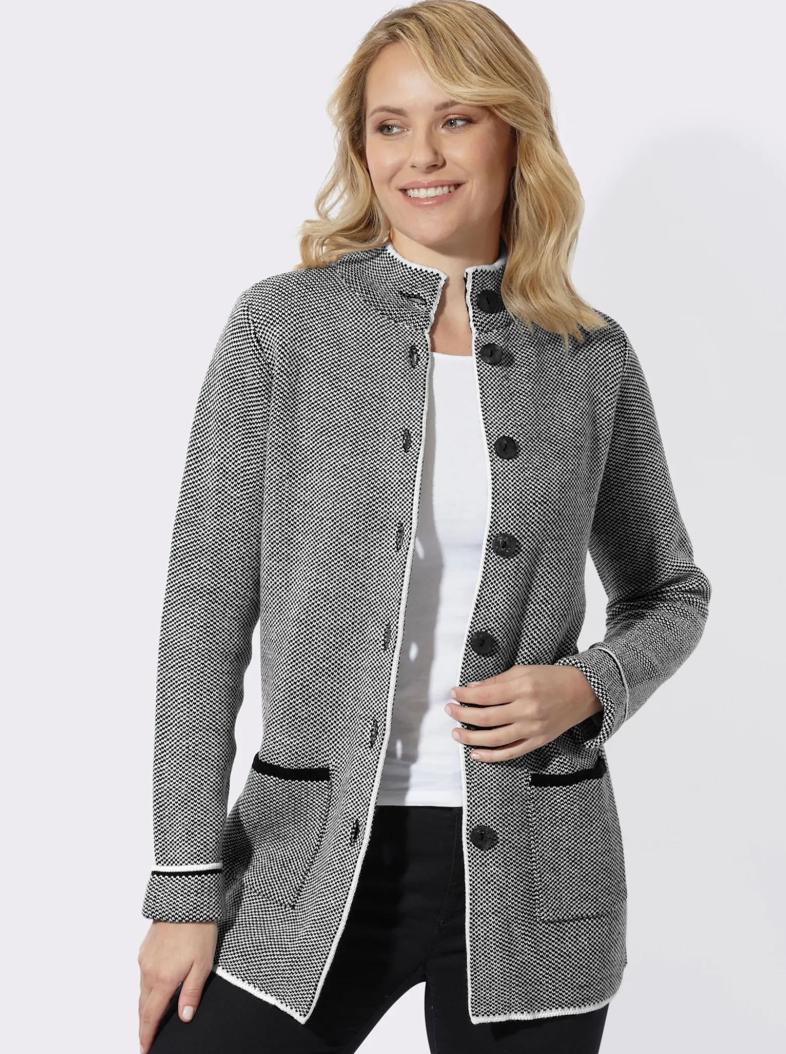 Longstrickjacke in Salz- & Pfeffer-Optik
