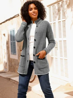 Longstrickjacke in Salz- & Pfeffer-Optik