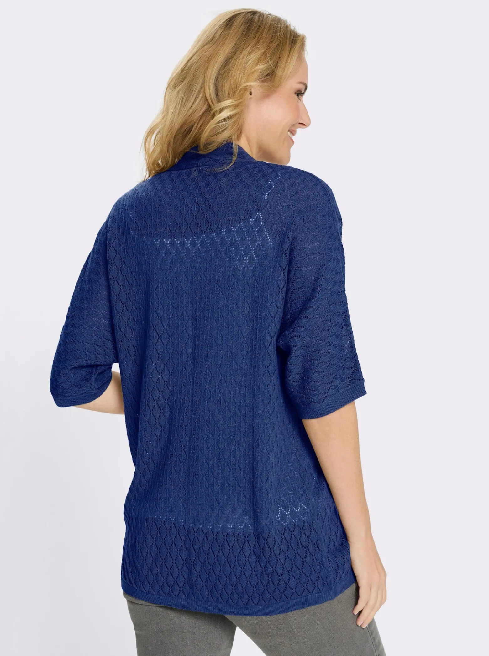 Longstrickjacke mit Ajour-Muster