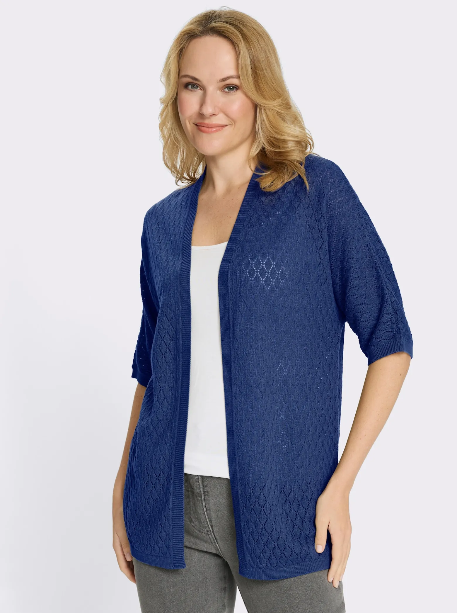 Longstrickjacke mit Ajour-Muster