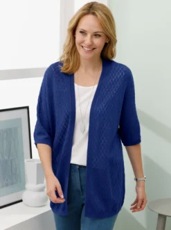 Longstrickjacke mit Ajour-Muster