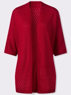 Longstrickjacke mit Ajour-Muster