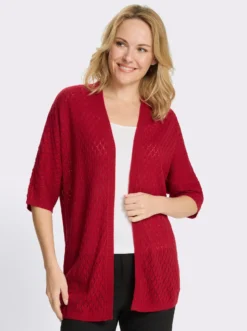 Longstrickjacke mit Ajour-Muster