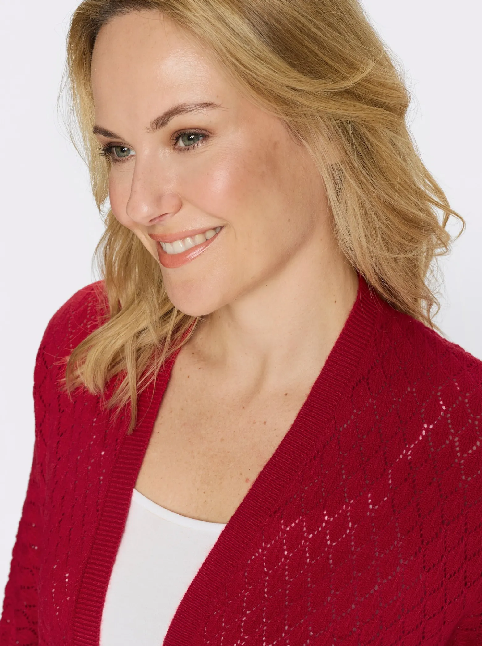 Longstrickjacke mit Ajour-Muster