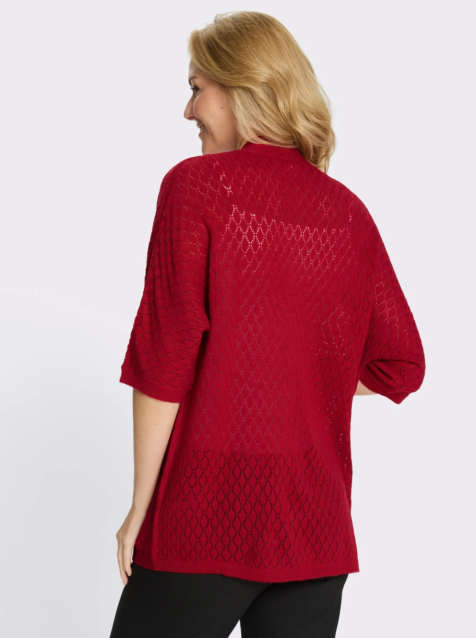 Longstrickjacke mit Ajour-Muster