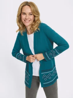 Longstrickjacke mit Bordüren-Muster