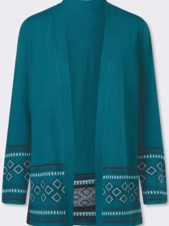 Longstrickjacke mit Bordüren-Muster