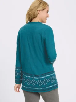 Longstrickjacke mit Bordüren-Muster