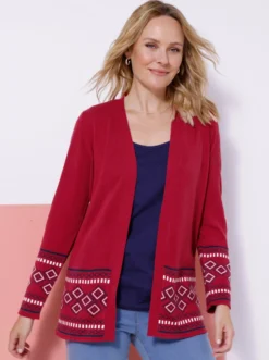 Longstrickjacke mit Bordüren-Muster