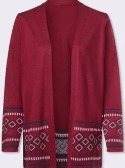 Longstrickjacke mit Bordüren-Muster