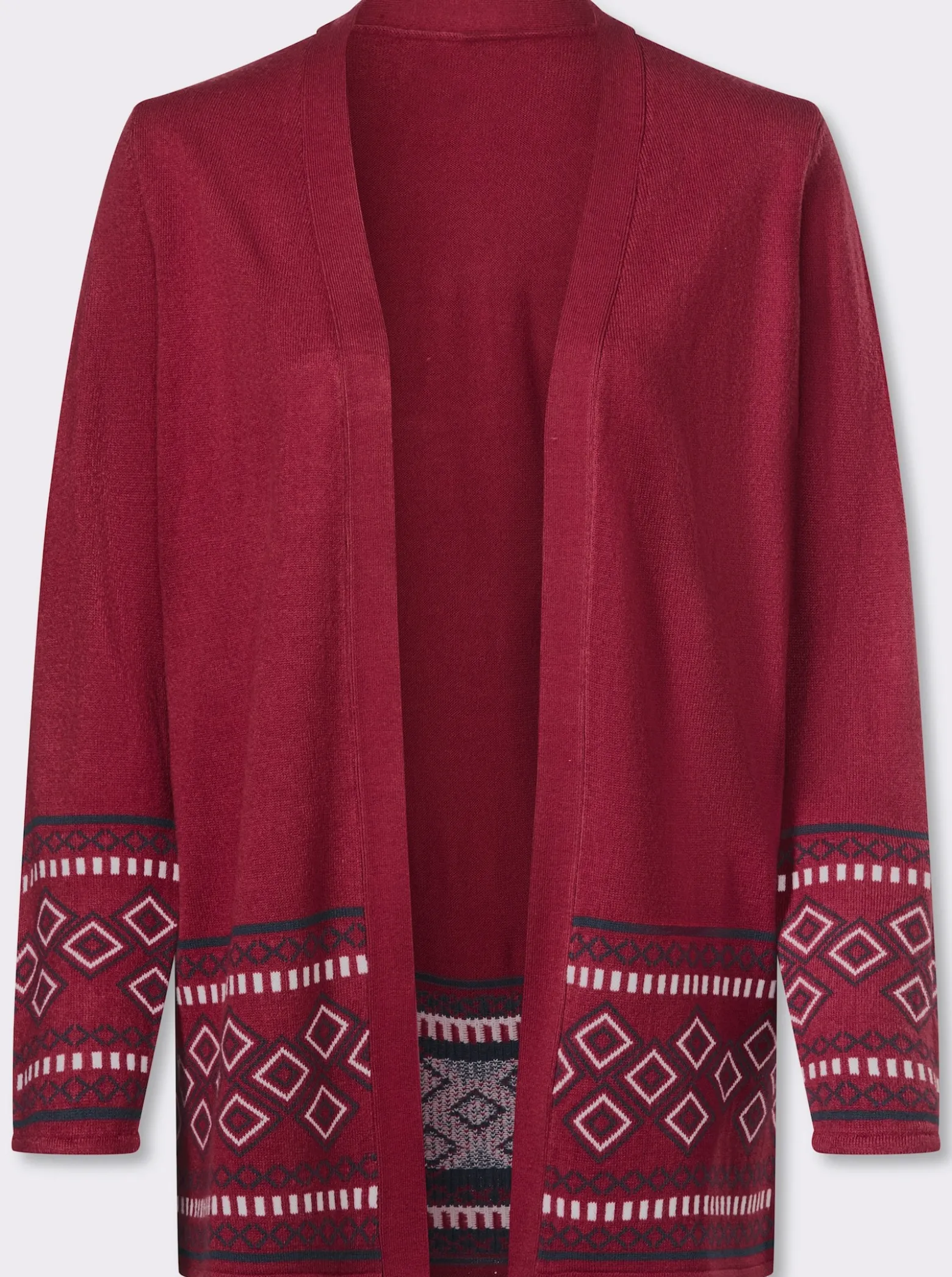Longstrickjacke mit Bordüren-Muster