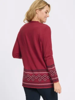Longstrickjacke mit Bordüren-Muster