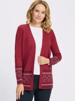 Longstrickjacke mit Bordüren-Muster