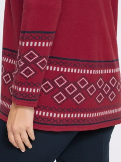 Longstrickjacke mit Bordüren-Muster