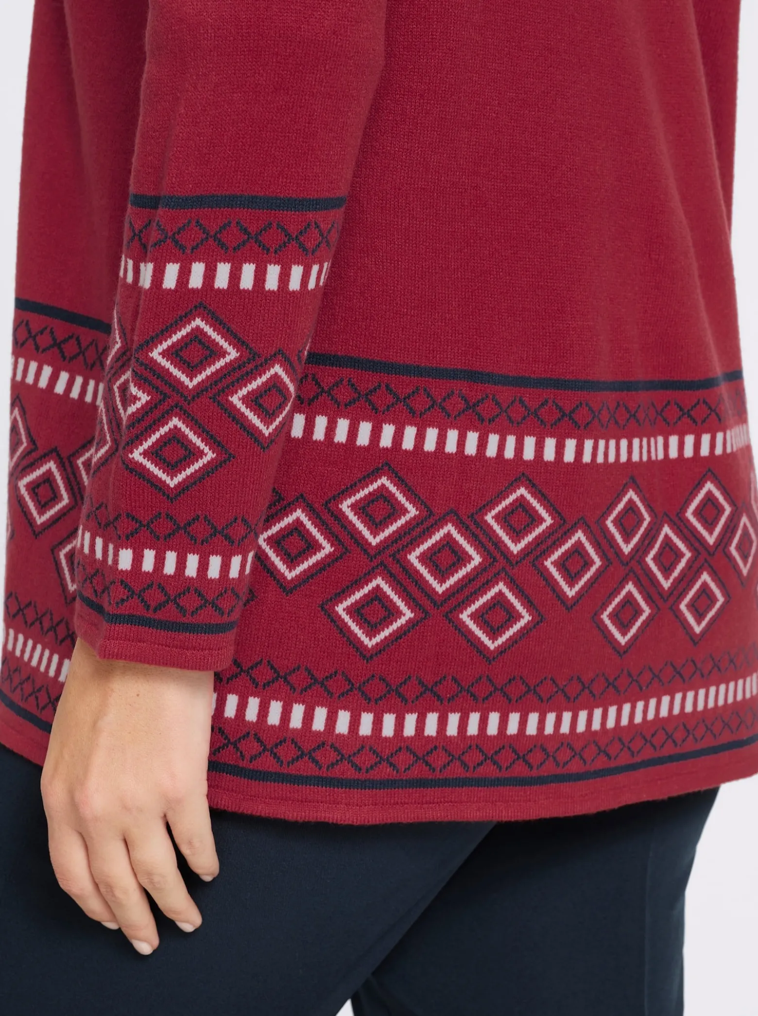 Longstrickjacke mit Bordüren-Muster