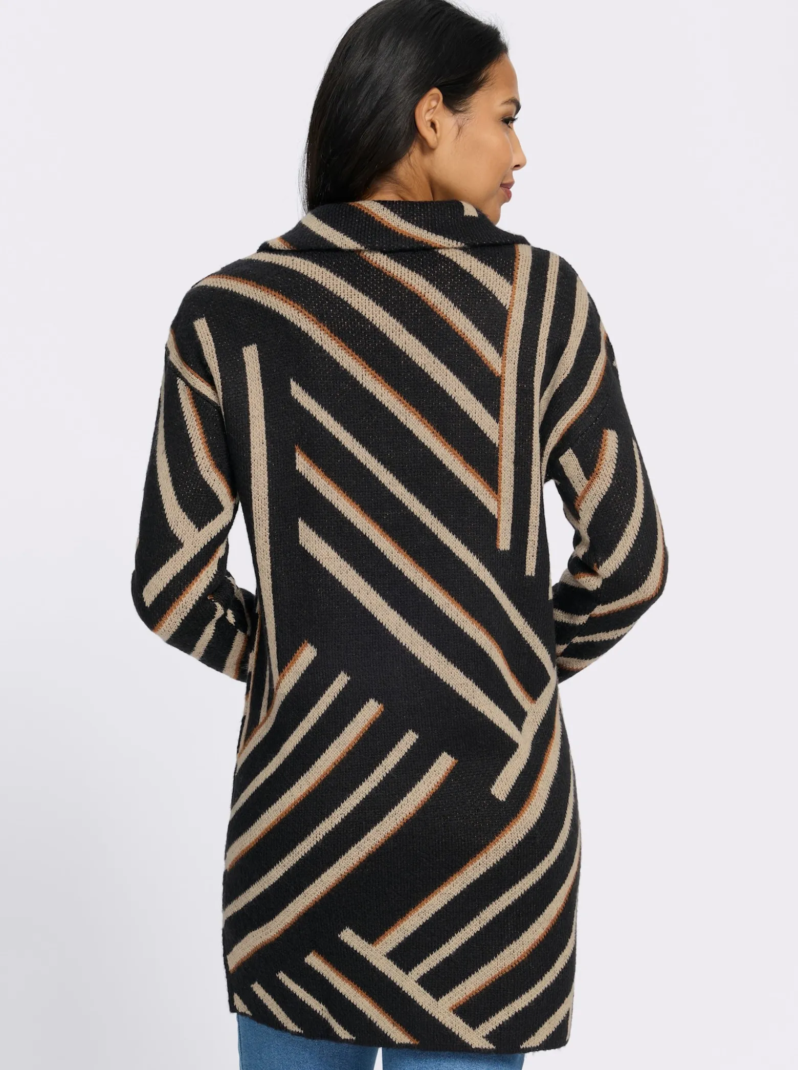 Longstrickjacke mit grafischem Jacquardmuster