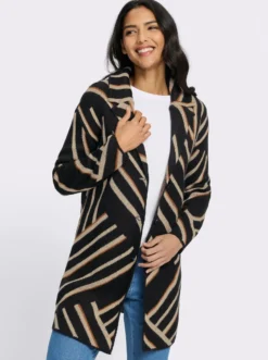 Longstrickjacke mit grafischem Jacquardmuster