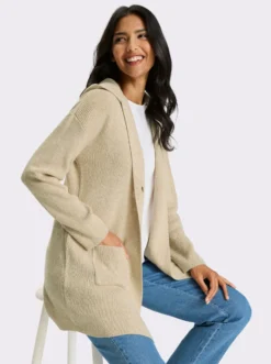 Longstrickjacke mit Kapuze