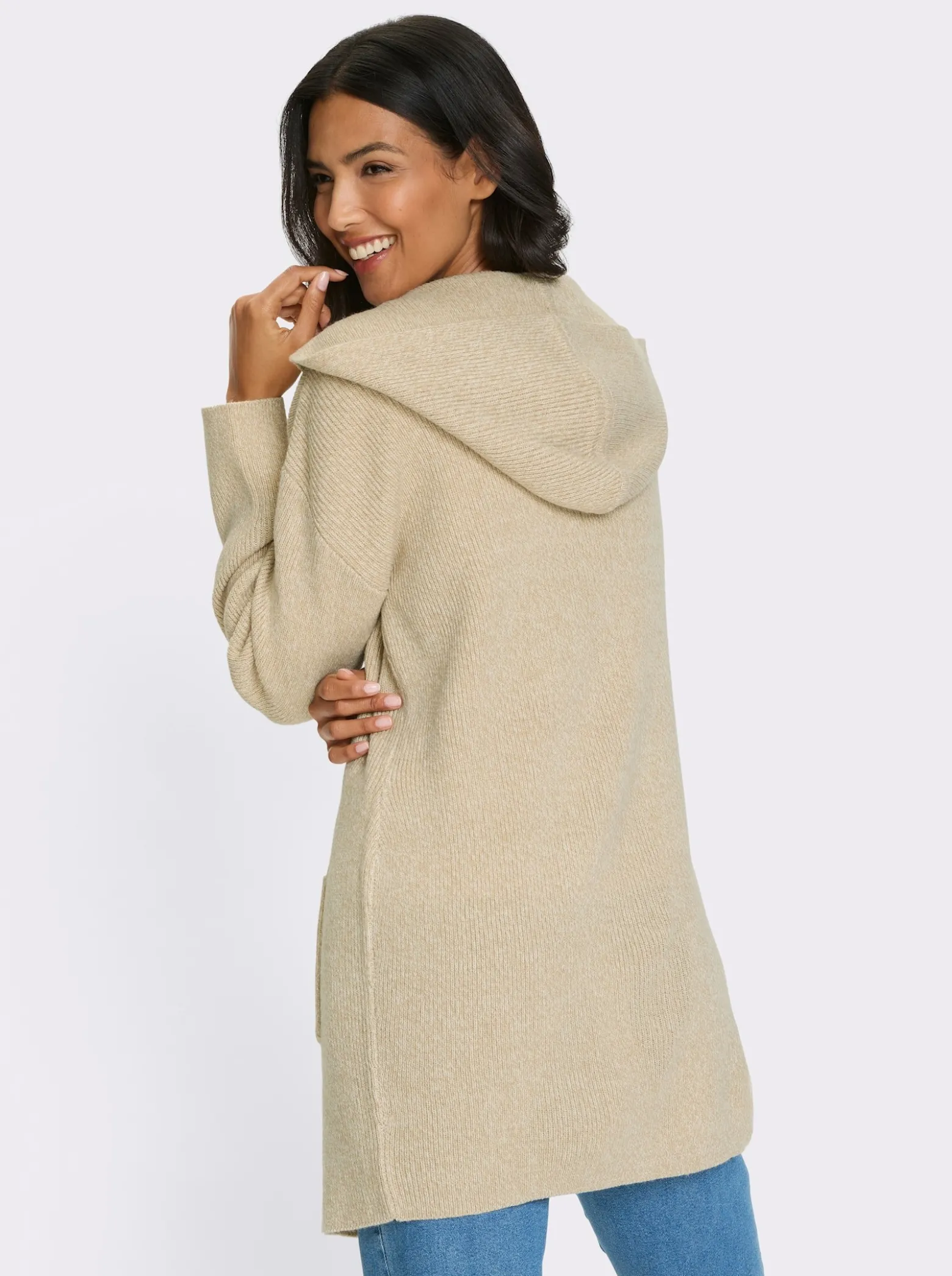 Longstrickjacke mit Kapuze