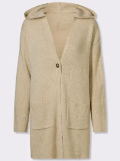 Longstrickjacke mit Kapuze