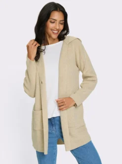 Longstrickjacke mit Kapuze