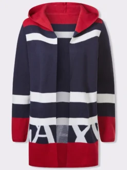 Longstrickjacke mit Kapuze, Jacquard