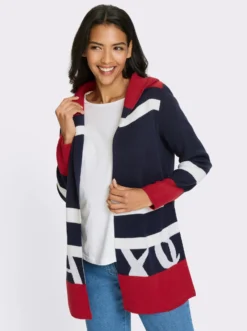 Longstrickjacke mit Kapuze, Jacquard