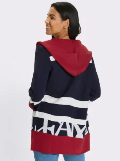 Longstrickjacke mit Kapuze, Jacquard