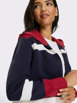 Longstrickjacke mit Kapuze, Jacquard