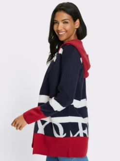 Longstrickjacke mit Kapuze, Jacquard