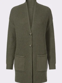 Longstrickjacke mit Knöpfen in Horn-Optik