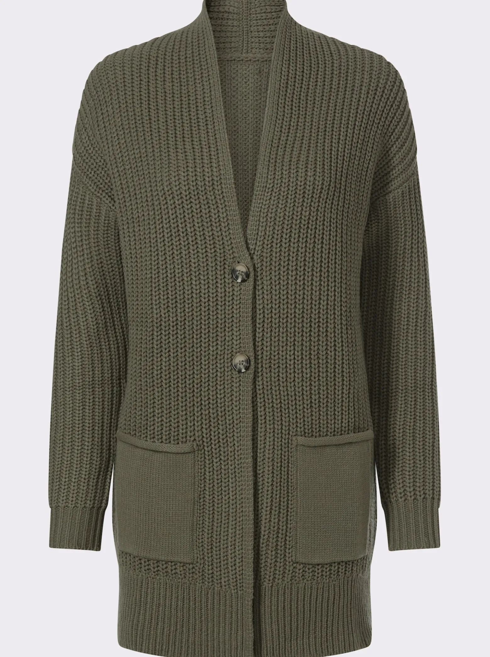 Longstrickjacke mit Knöpfen in Horn-Optik
