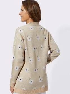 Longstrickjacke mit Margeriten-Jacquardmuster