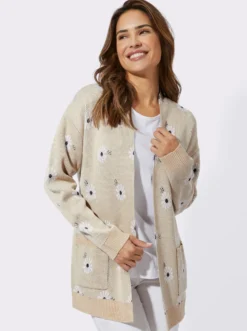 Longstrickjacke mit Margeriten-Jacquardmuster