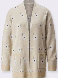 Longstrickjacke mit Margeriten-Jacquardmuster