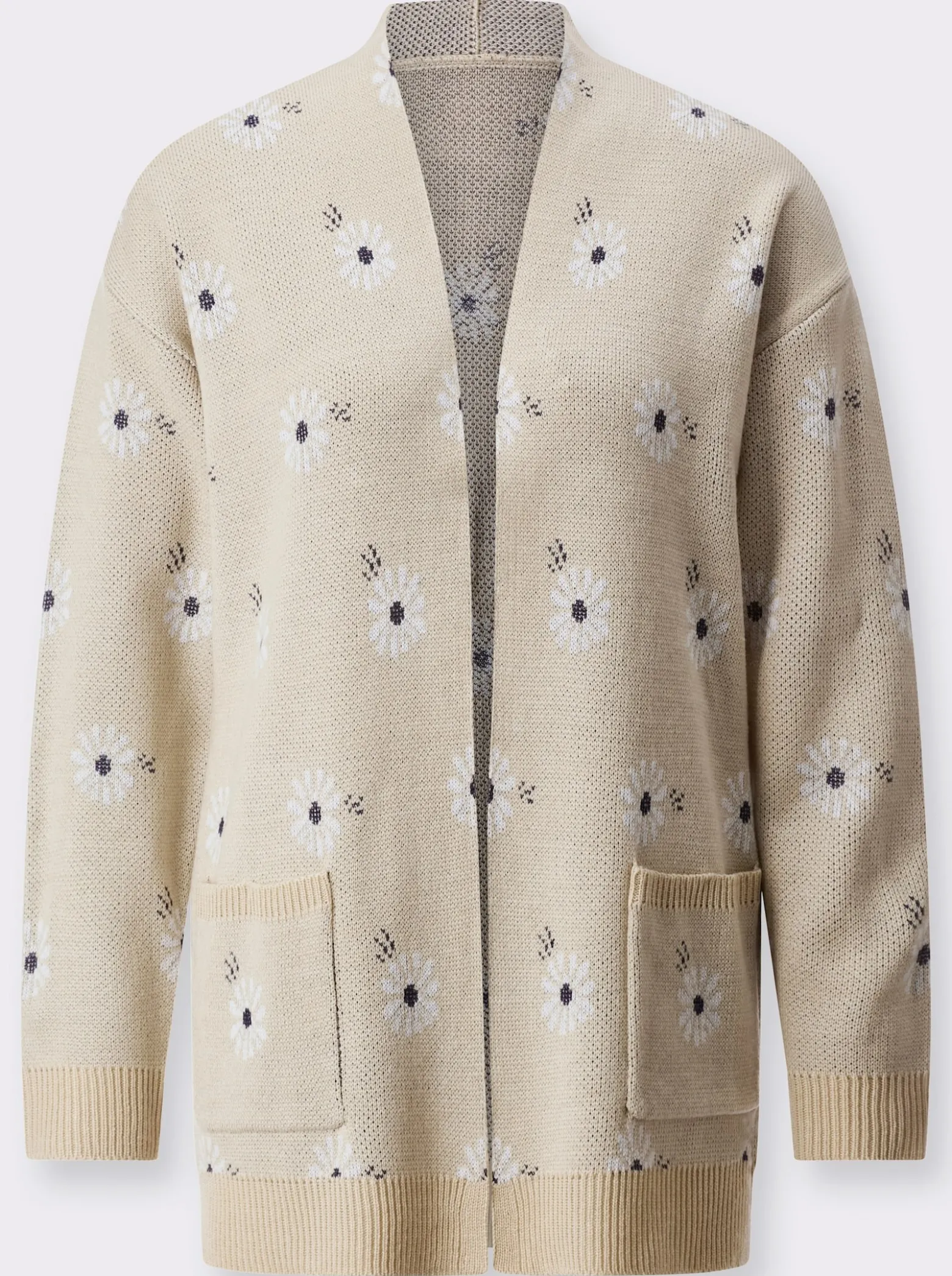 Longstrickjacke mit Margeriten-Jacquardmuster