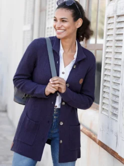 Longstrickjacke mit Stehkragen